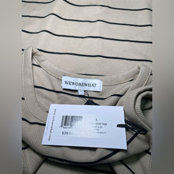 WeWoreWhat Ribbed Jersey Tank Top Tan Black Stripe Size Large NWT - Picture 5 of 6